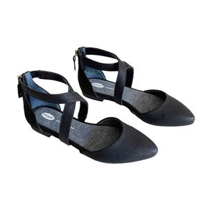 Dr Scholls Black Textured D’orsay Flat Sz 6